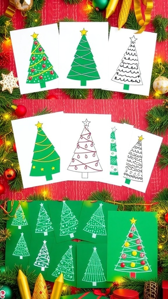 Printable Christmas Tree Patterns Printable Christmas tree patterns in various designs on a festive background.
